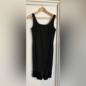 ALAGO sleeveless round neck little black dress LBD with satin flounce, size 4